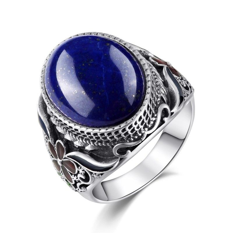 Överdrift Atmosfär 925 Sterling Silver Inlagd Naturlig Lapis Lazuli Ring