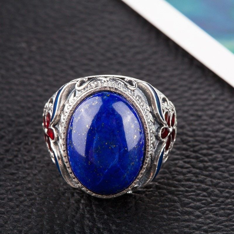 Överdrift Atmosfär 925 Sterling Silver Inlagd Naturlig Lapis Lazuli Ring