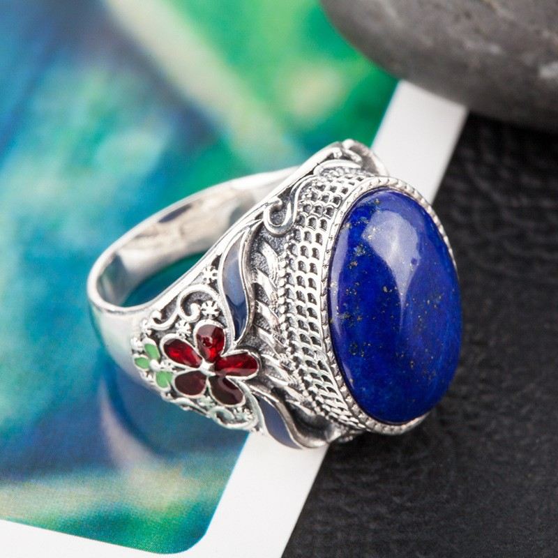 Överdrift Atmosfär 925 Sterling Silver Inlagd Naturlig Lapis Lazuli Ring