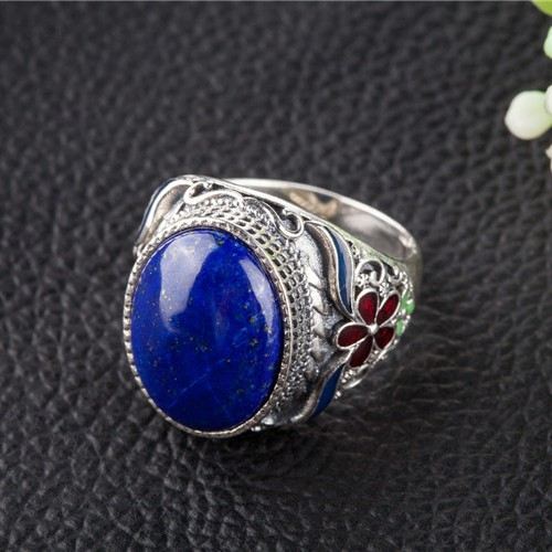 Överdrift Atmosfär 925 Sterling Silver Inlagd Naturlig Lapis Lazuli Ring