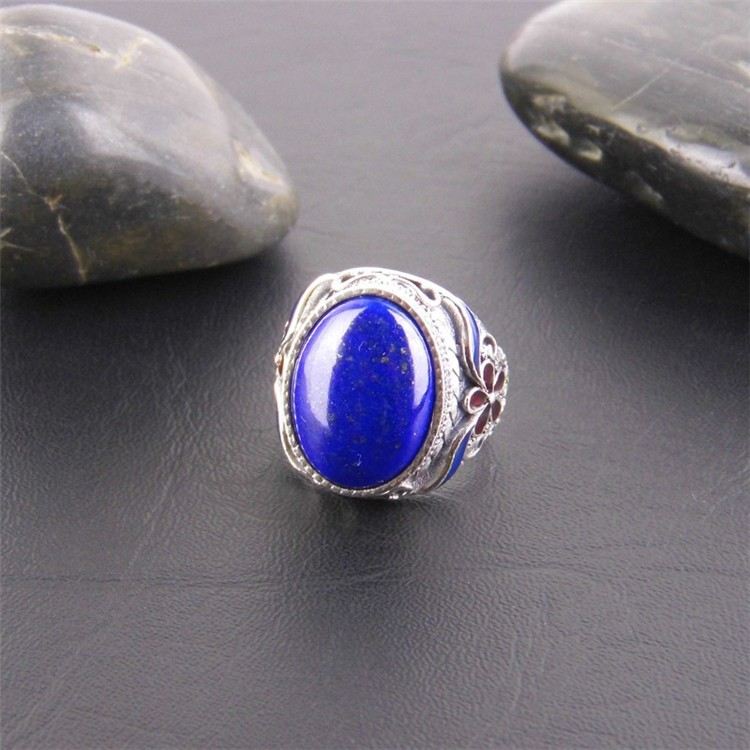 Överdrift Atmosfär 925 Sterling Silver Inlagd Naturlig Lapis Lazuli Ring