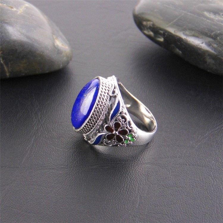 Överdrift Atmosfär 925 Sterling Silver Inlagd Naturlig Lapis Lazuli Ring