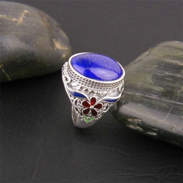 Överdrift Atmosfär 925 Sterling Silver Inlagd Naturlig Lapis Lazuli Ring