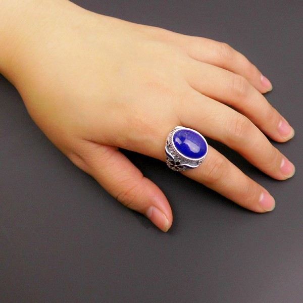 Överdrift Atmosfär 925 Sterling Silver Inlagd Naturlig Lapis Lazuli Ring