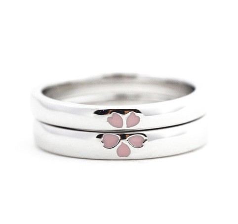 Original Design Körsbärsblommor S925 Sterling Silver Älskare Par Ringar