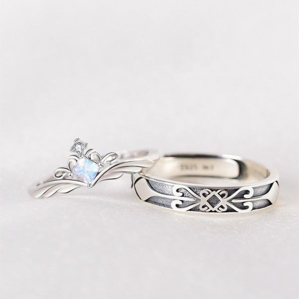 Originaldesign Prinsessa Och Riddare Månsten 925 Sterling Silver Lovande Ringar