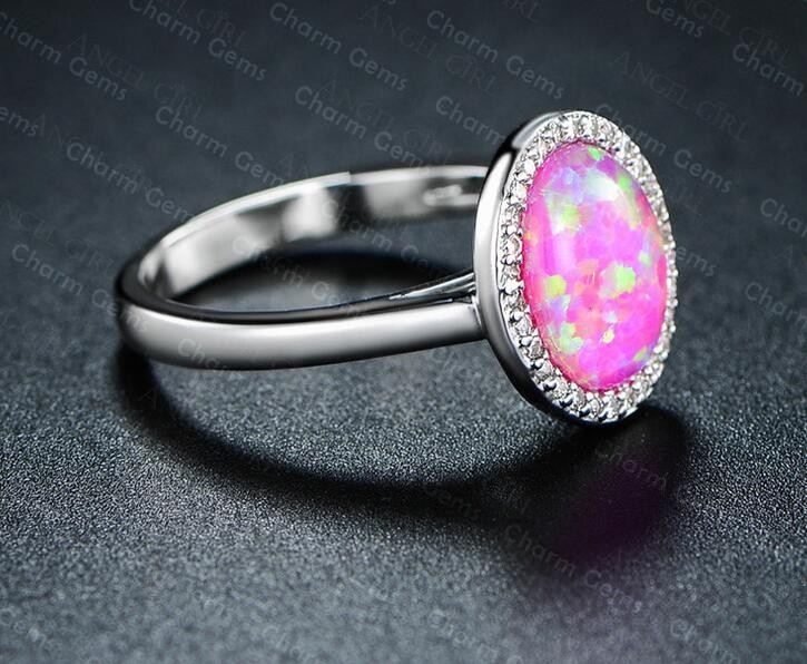 Oval Opal & CZ Sterling Silverring