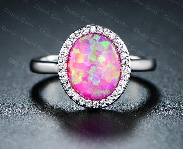 Oval Opal & CZ Sterling Silverring