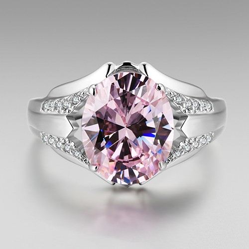 Ovalskuren Rosa Cubic Zirconia 925 Sterling Silver Platinerad Damring