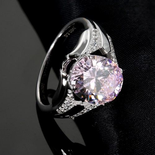 Ovalskuren Rosa Cubic Zirconia 925 Sterling Silver Platinerad Damring