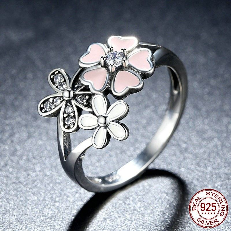 Personaliserad 925 Sterling Silver Kubisk Zirkonium Blomma Ring