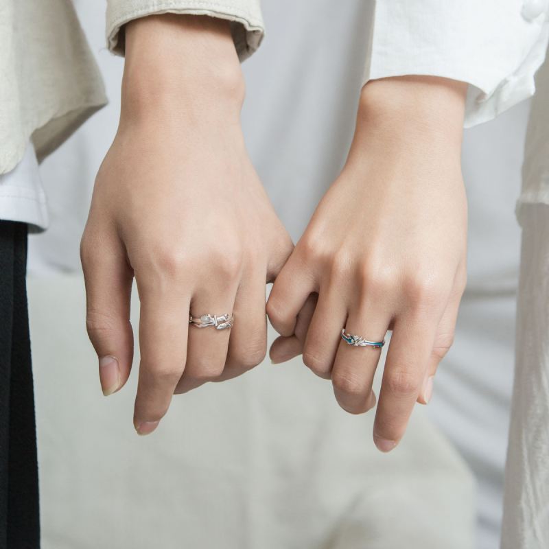 Personliga Hjältar Och Skönheter Lovar Ringar För Par I Sterlingsilver