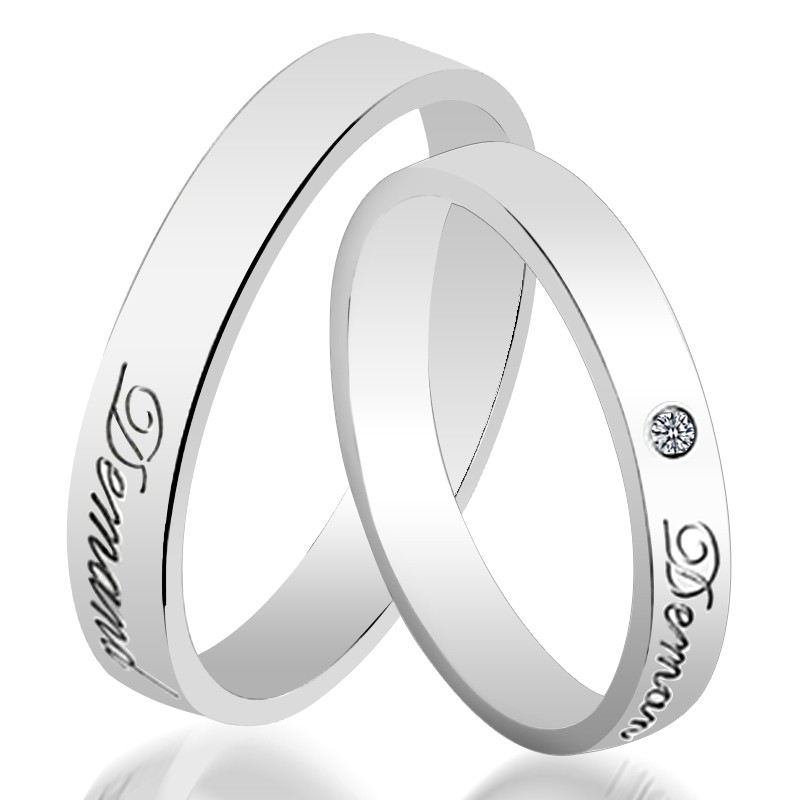 Personliga Mode 925 Sterling Silver Gravyr Par Ringar