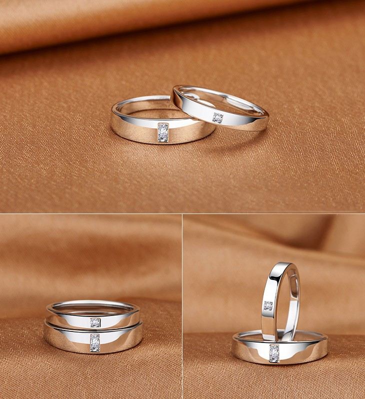 Platinerad 925 Sterling Silver Och Aaaaa Cubic Zirconia Lovande Ringar För Par (Pris För Ett Par)