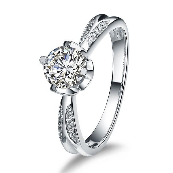 Platinerad 925 Sterling Silverring Med 1CT Sona Diamant