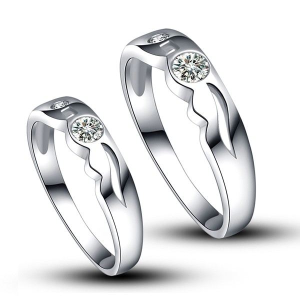 Platinerad 925 Sterlingsilver Med Syntetisk Diamantparring För Älskare (Pris För Ett Par)