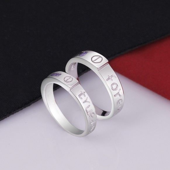 Platinerad Inlagd Lila CZ "Love You" Parringar I Sterlingsilver