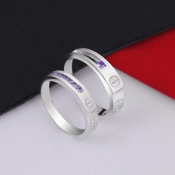 Platinerad Inlagd Lila CZ "Love You" Parringar I Sterlingsilver