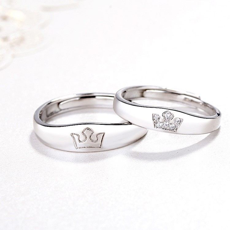 Prinsessa Och Prins Krona Design S925 Sterling Silver Älskare Justerbara Par Ringar