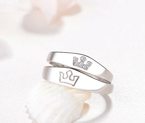 Prinsessa Och Prins Krona Design S925 Sterling Silver Älskare Justerbara Par Ringar