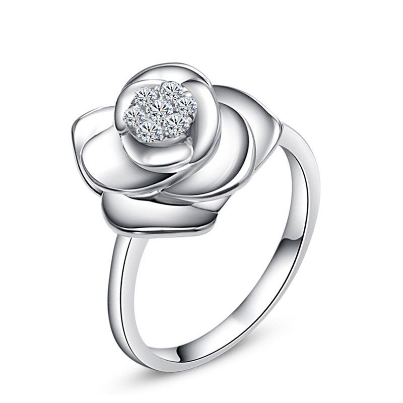 Ren Och Ädel Blomma Form 925 Sterling Silver Förlovningsring