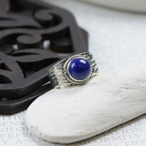 Retro Atmosfär 925 Sterling Silver Inlagd Naturlig Lapis Ring