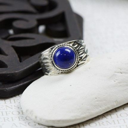 Retro Atmosfär 925 Sterling Silver Inlagd Naturlig Lapis Ring