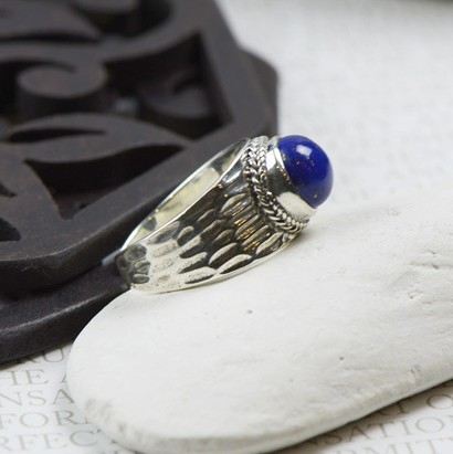 Retro Atmosfär 925 Sterling Silver Inlagd Naturlig Lapis Ring