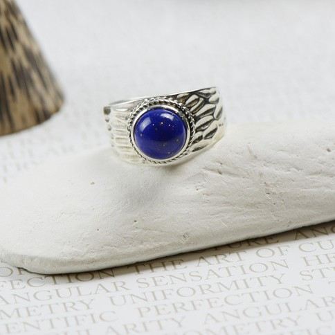 Retro Atmosfär 925 Sterling Silver Inlagd Naturlig Lapis Ring