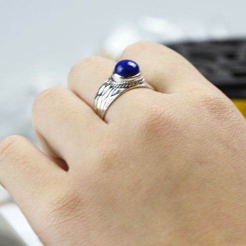 Retro Atmosfär 925 Sterling Silver Inlagd Naturlig Lapis Ring