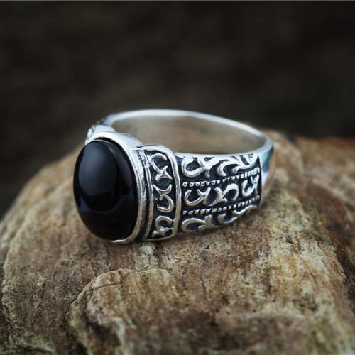 Retro Atmosfär 925 Sterling Silver Inlagt Svart Onyx Herrring