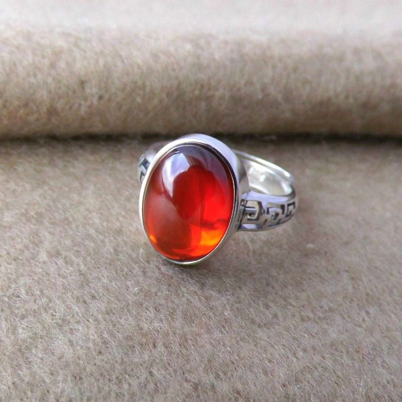 Retro Ihålig 925 Sterling Silver Inlagd Ädelsten Justerbar Ring