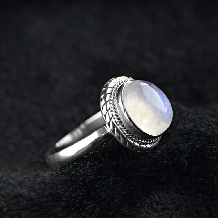 Romantisk Estetisk 925 Sterling Silver Inlagd Naturlig Månsten Ring