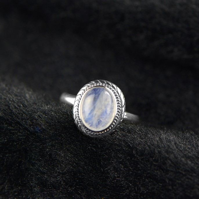 Romantisk Estetisk 925 Sterling Silver Inlagd Naturlig Månsten Ring