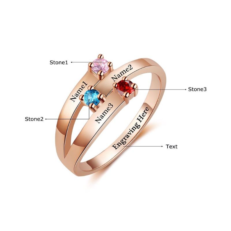 Rosa Guld Födelsestensringar Mammoringar 925 Sterling Silver Personlig Födelsestensfamilj Kubisk Zirkoniumring Mors Mors Gåva