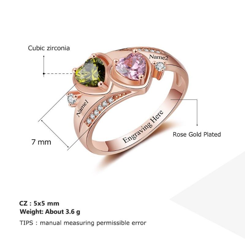 Rosa Guld Födelsestensringar Mammoringar 925 Sterlingsilver Personlig Födelsestensfamilj Kubisk Zirkoniumring Mors Dag Gåva