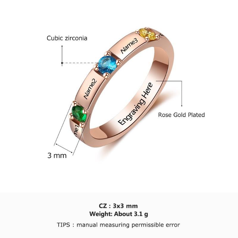 Rosa Guldfödelsestensringar Mammoringar 925 Sterlingsilver Personlig Födelsestensfamilj Kubisk Zirkoniumring Mors Daggåva