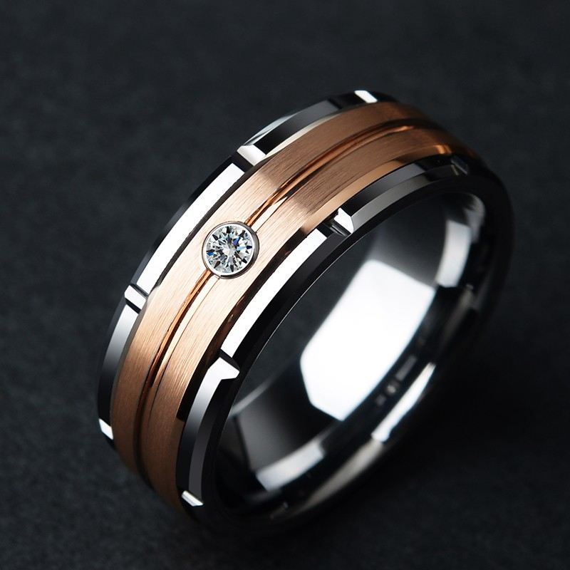 Roséguld Volfram Zirkon Ring | Volframbröllop För Herr