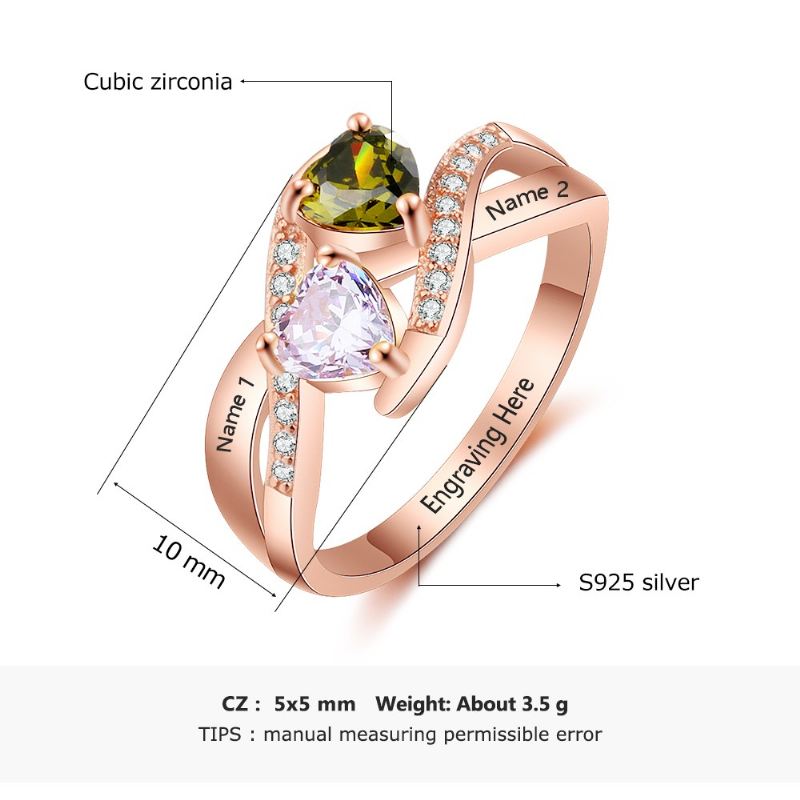 Rosguld Födelsestensringar Mammoringar 925 Sterling Silver Personlig Födelsesten Familj Kubisk Zirkoniumring Mors Dag Gåva