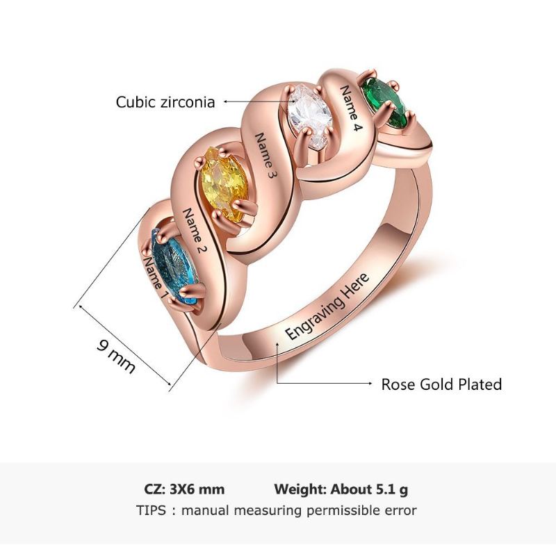 Rosguld Födelsestensringar Mammoringar 925 Sterling Silver Personlig Födelsestensfamilj Kubisk Zirkoniumring Mors Dag Gåva