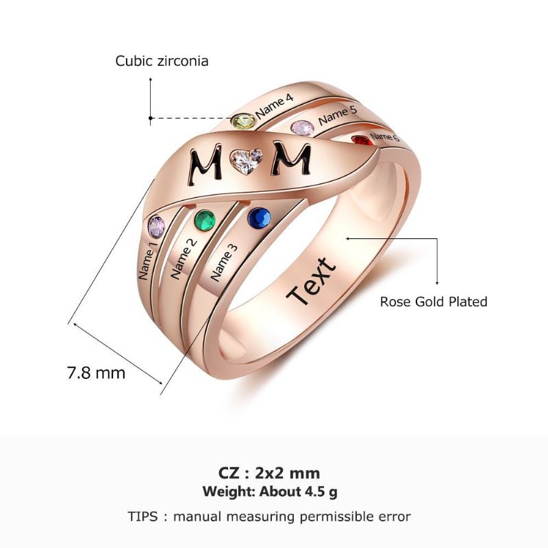 Rosguld Födelsestensringar Mammoringar 925 Sterling Silver Personlig Födelsestensfamilj Kubisk Zirkoniumring Mors Dag Gåva