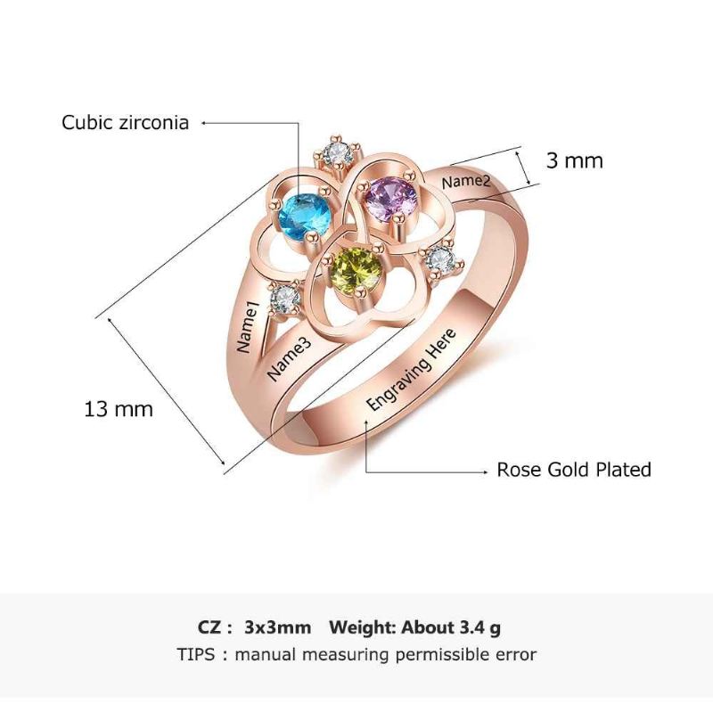 Rosguld Födelsestensringar Mammoringar 925 Sterlingsilver Personlig Födelsestensfamilj Kubisk Zirkoniumring Mors Dag Gåva