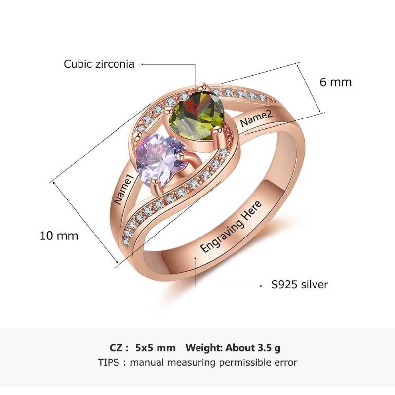 Rosguld Födelsestensringar Mammoringar 925 Sterlingsilver Personlig Födelsestensfamilj Kubisk Zirkoniumring Mors Daggåva