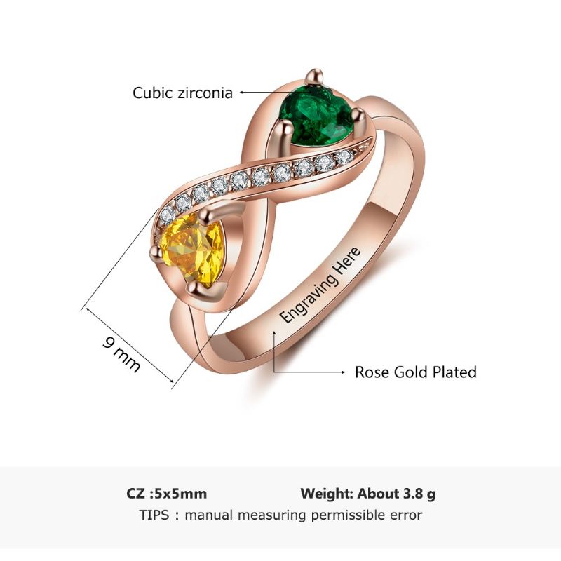 Rosguld Födelsestensringar Mödrar Ringar 925 Sterling Silver Personlig Födelsestensfamilj Kubisk Zirkoniumring Mors Dag Gåva