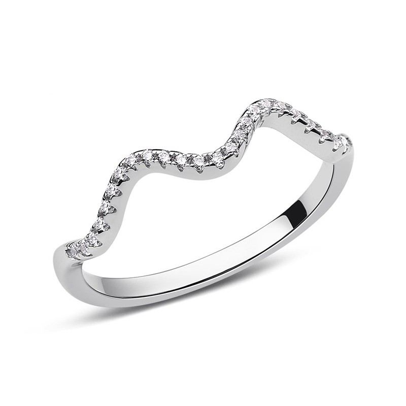 S925 Silver Personlighet Vågformad Kvinnas Ring Med Cubic Zirconia