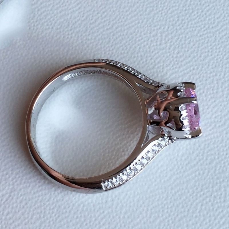 S925 Silverinlägg 1CT Rosa Kubisk Zirkoniumförlovningsring