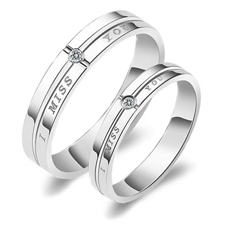 Saknar Dig Modedesign Sterling Silver Inlagt CZ Par Lovande Ringar