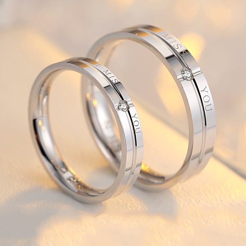 Saknar Dig Modedesign Sterling Silver Inlagt CZ Par Lovande Ringar