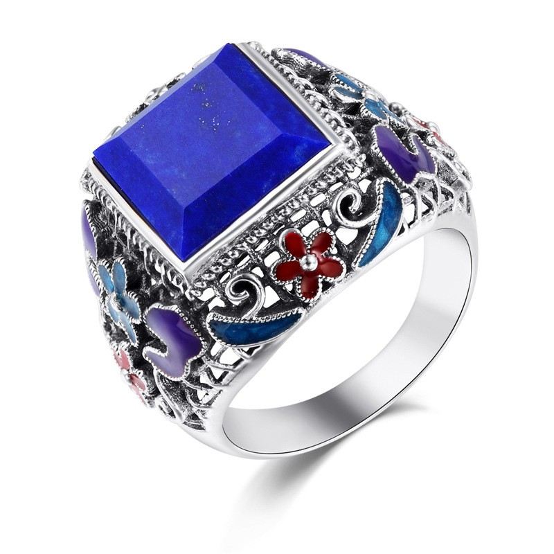 Sterling Silver Inlagd Ädelsten Cloisonne Emalj Ring