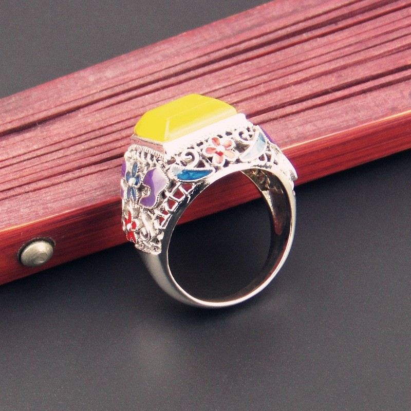 Sterling Silver Inlagd Ädelsten Cloisonne Emalj Ring